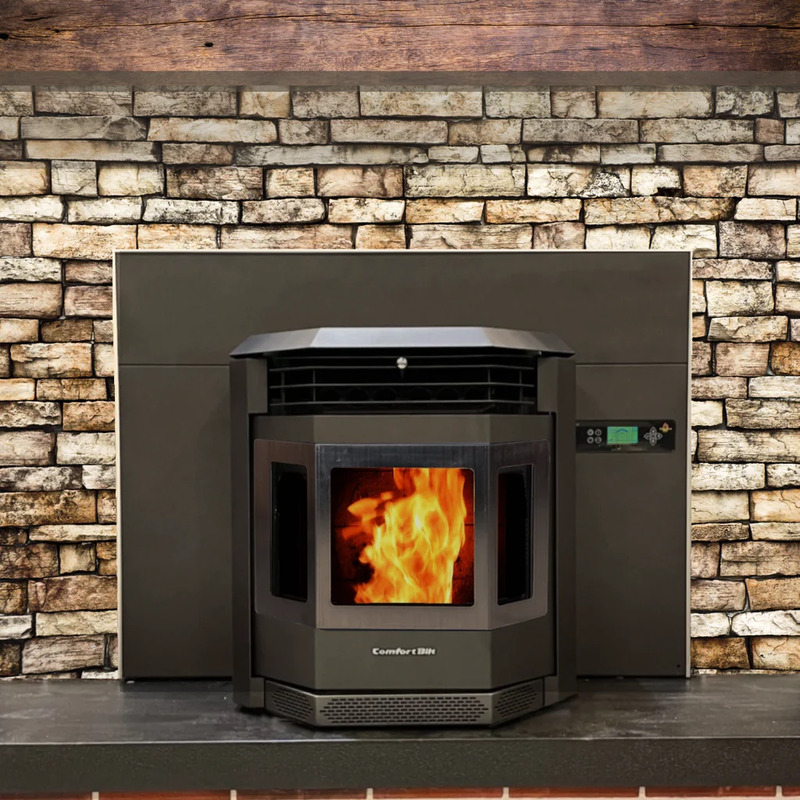 Comfortbilt HP22i-Black Pellet Insert  With Stainless Steel Trim &  Faceplate - Heats Up To 2800 Square Feet