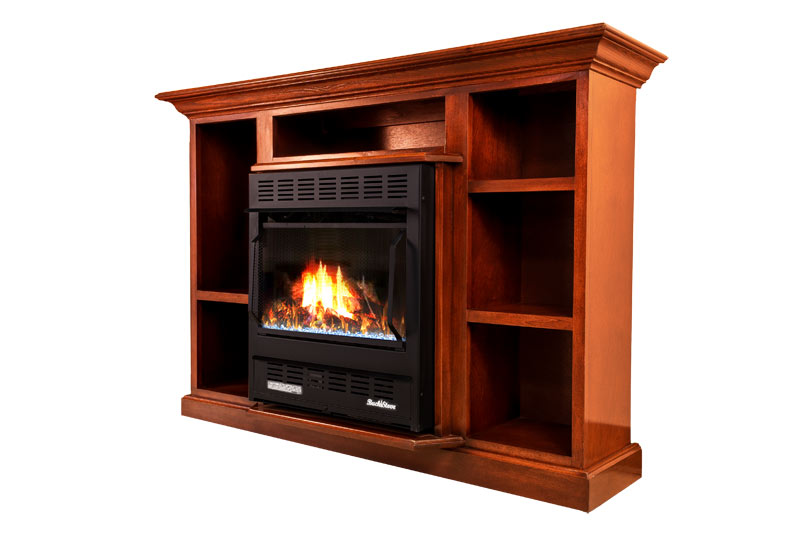 Buck Stove Model 1127 Vent Free Gas Fireplace with Prestige Bookcase