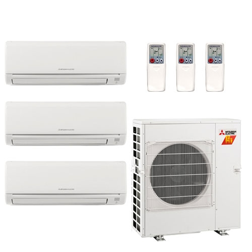 Mitsubishi 28,600 BTU 18 SEER Tri Zone H2i Hyper Heat Pump System 9+9