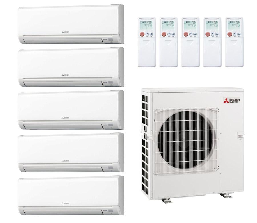 Mitsubishi 42,000 BTU 19.7 SEER Five Zone Heat Pump System 6+6+6+6+6