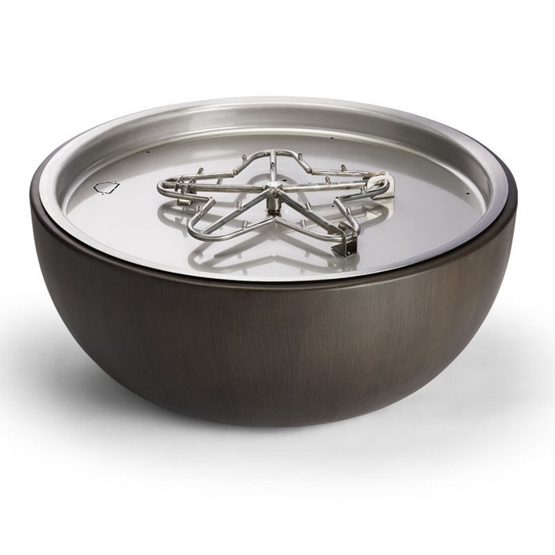 HPC 35" Round Aluminum Gas Fire Bowl with Electronic ON/OFF Ignition for 120V in Bronze for Natural Gas with Torpedo Burner - TOR-WALNUT30EI-NG/120VAC