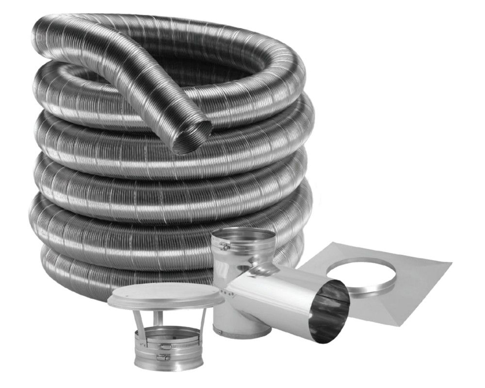 Duravent 8-Inch 304 Stainless Steel Chimney Liner Kit For Freestanding Stoves With Tee - 15 ft - 8DF304-15KT