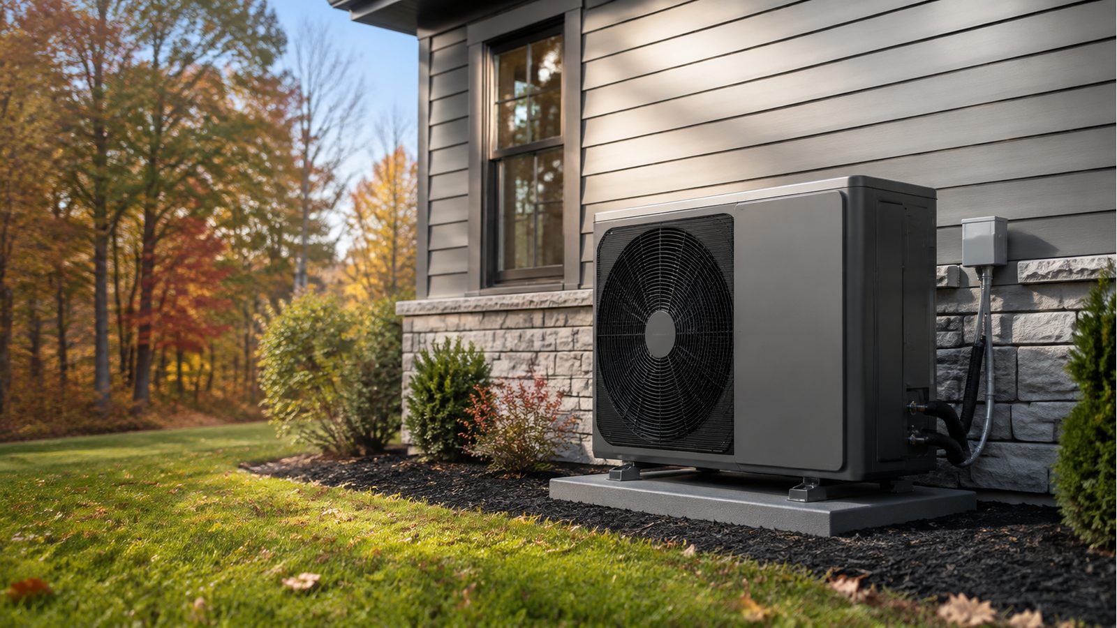 Residential heat pump installed beside an Georgia home