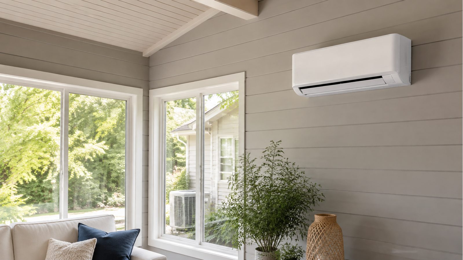Wall-mounted ductless mini split in a finished room