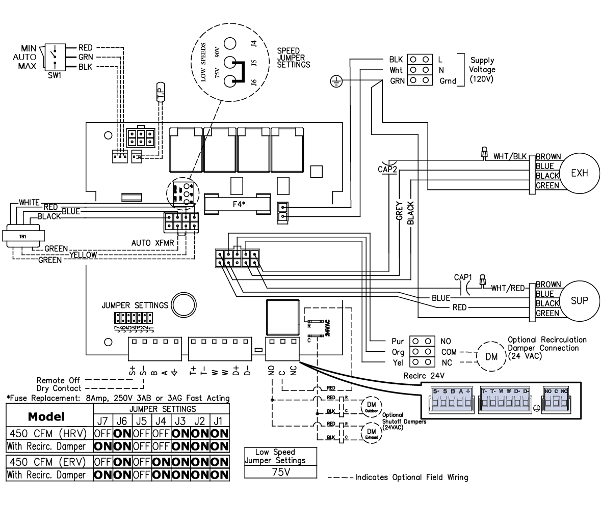 Fantech SHR 450 HRV wiring diagram