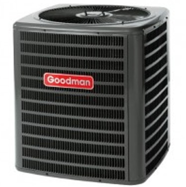 Goodman heat pump condenser installed outdoors