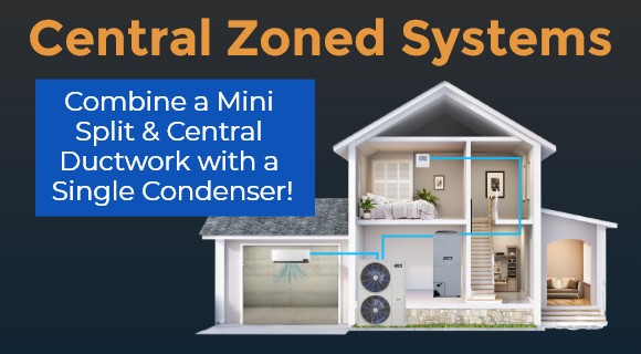 Central Zones Systems - Combine a mini split & central ductwork with a single condenser