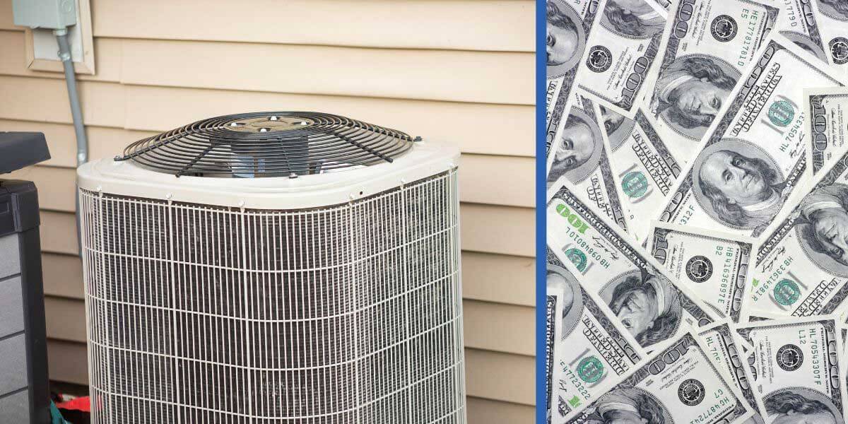 Heat pump condenser with money at right - what is the cost of a heat pump