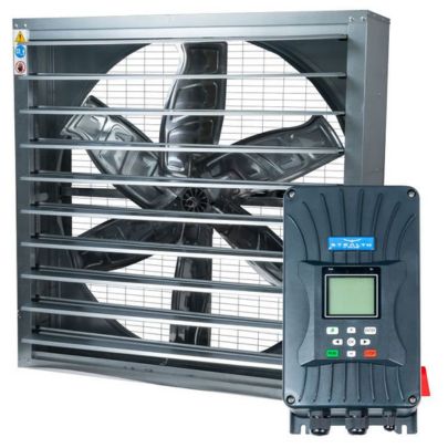 ACiQ cabinet wall-mounted exhaust fan with direct-drive motor and included VFD speed controller for commercial and industrial ventilation
