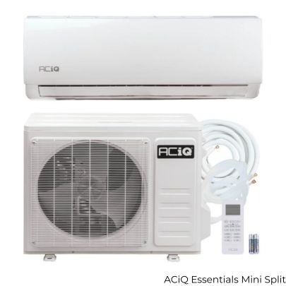 ACiQ Essentials single zone mini split indoor air handler and outdoor condenser unit with remote