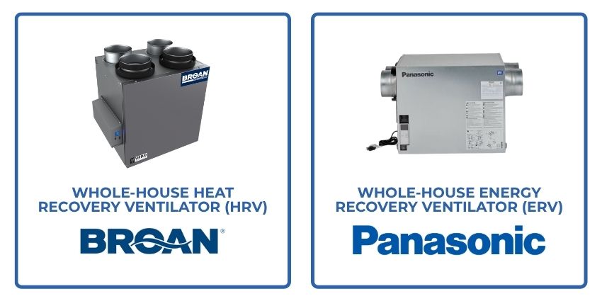 Broan heat recovery ventilator and Panasonic energy recovery ventilator for whole-house fresh air exchange