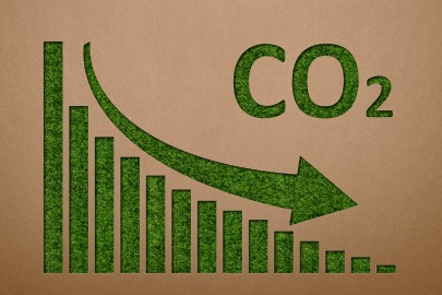 Chart illustrating that a heat pump produces significantly lower annual CO₂ emissions than a traditional air conditioner plus furnace system.