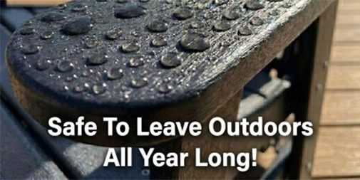 Water droplets resting on Infinity Living poly lumber to demonstrate its year-round outdoor weather resistance