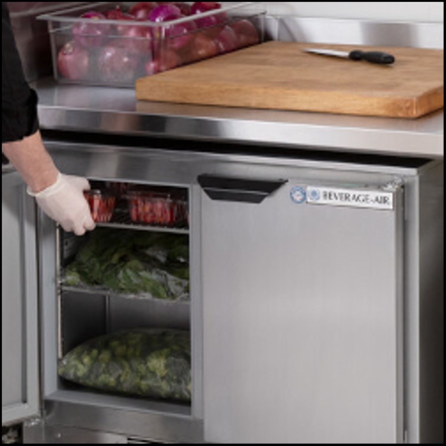 Beverage-Air reach-in commercial refrigerator with stainless steel prep station