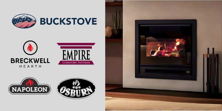 Logos of leading wood-burning fireplace insert brands