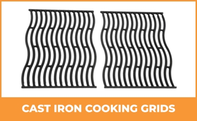 Cast iron cooking grids designed for strong heat retention and searing on gas grills