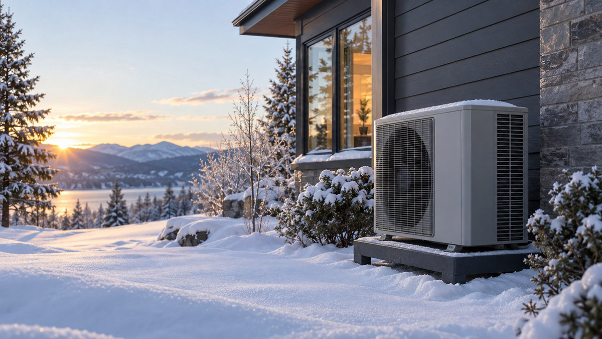 Cold-climate heat pump on a raised winter equipment stand