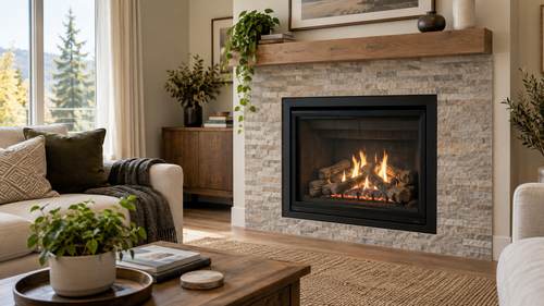 Modern direct-vent gas fireplace in a living room