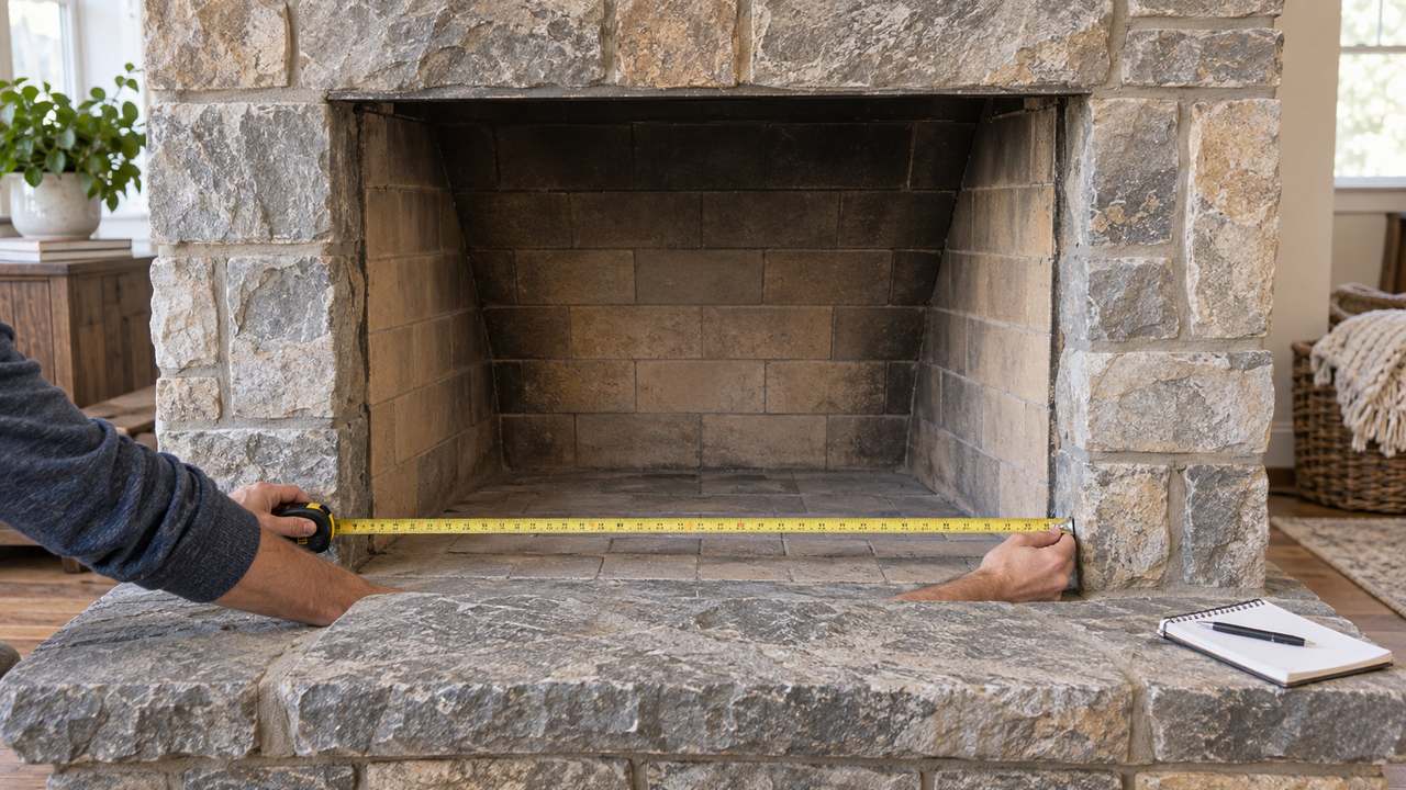Tape measure across an existing fireplace opening