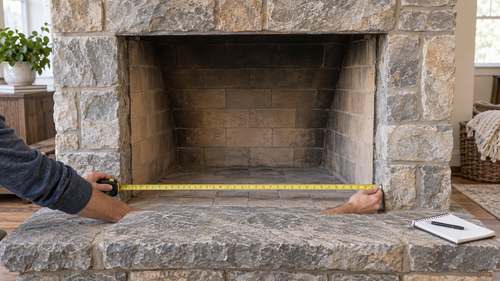 Tape measure across an existing fireplace opening
