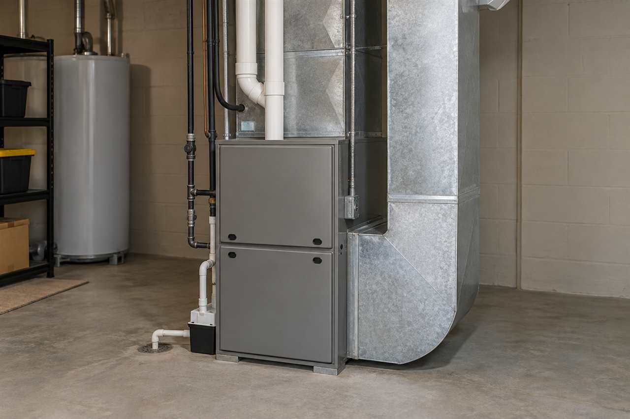 Installed residential gas furnace in a mechanical room