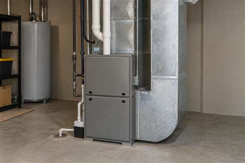 Installed residential gas furnace in a mechanical room