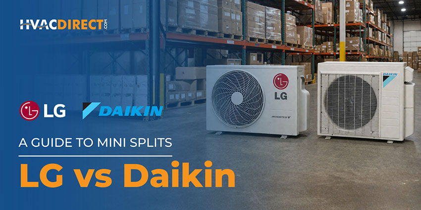 LG vs Daikin Mini Splits Comparison Guide HVAC Systems LG vs Daikin mini split systems side by side comparison in warehouse HVAC guide banner