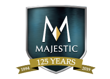 Majestic Fireplaces 125 years anniversary dealer logo and brand emblem