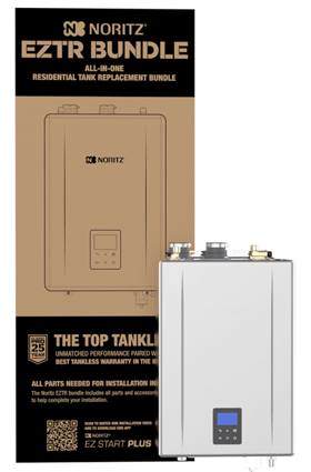 Noritz EZTR all-in-one residential tank replacement bundle with tankless water heater and installation package
