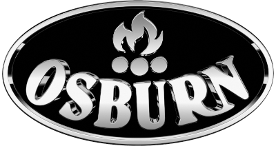 Osburn Fireplaces Logo Osburn fireplaces official brand logo in black and white with flame icon