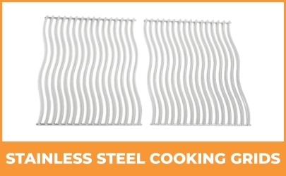 Stainless steel cooking grids used in built-in gas grills for durability and even heat distribution