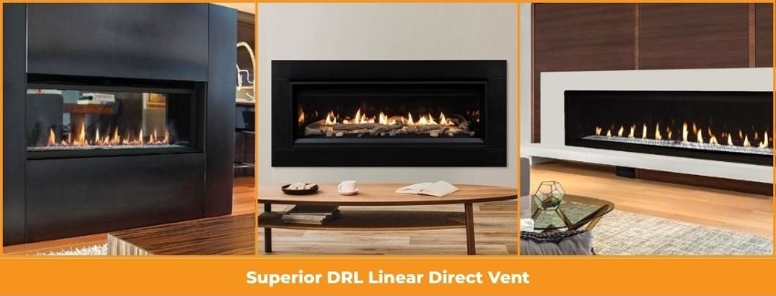 Modern Superior DRL linear direct vent gas fireplaces installed in contemporary living rooms