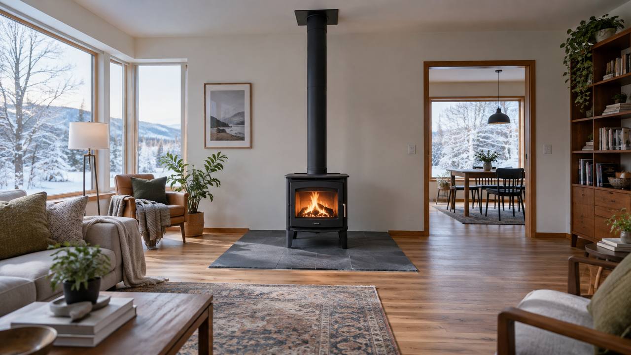 Wood stove sizing guide Wood stove on a noncombustible hearth